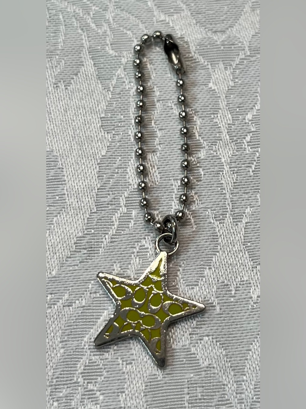 Coach Signature C Star Silver Charm with Lime Green Enamel